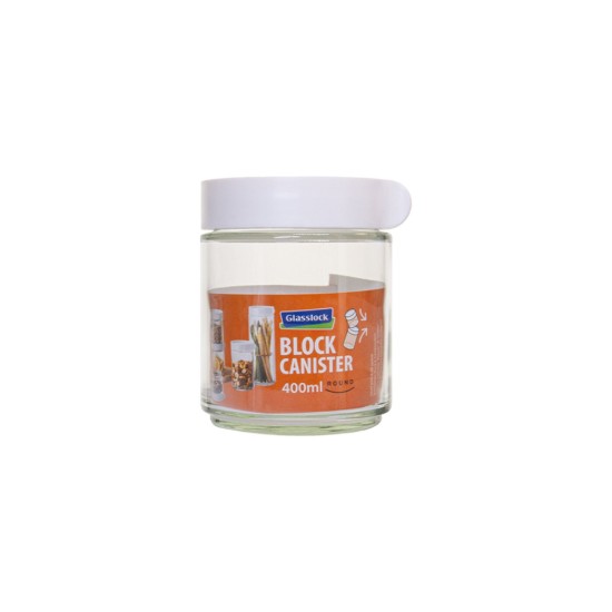 Round food storage container, 400 ml, made from glass, White - Glasslock