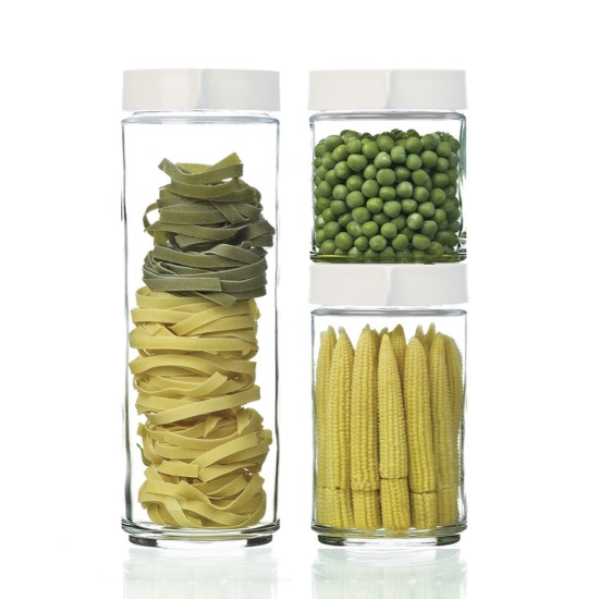 Round food storage container, 600 ml, made from glass, White - Glasslock 