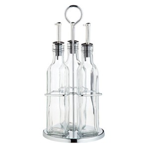 Set 4 pezzi, contiene 3 bottiglie per olio e aceto e supporto cromato – prodotto da Kitchen Craft