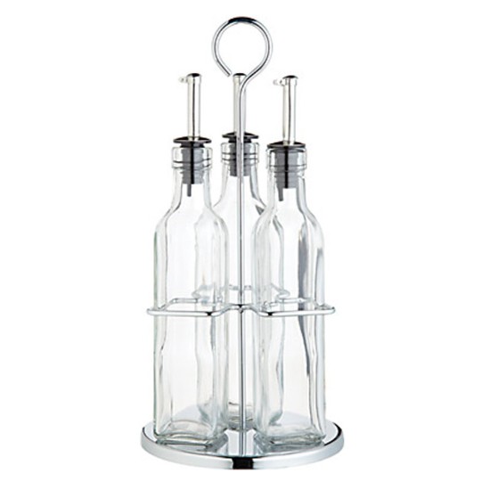 4-delige set, bevat 3 flesjes voor olie en azijn en verchroomde houder – made by Kitchen Craft