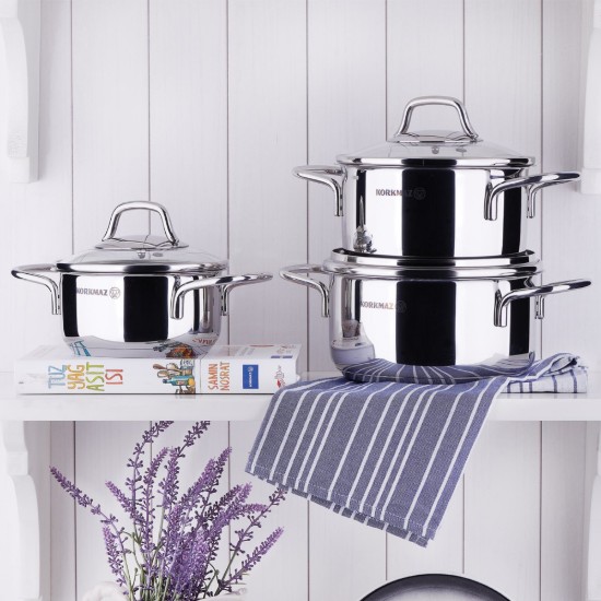 Stainless steel saucepan, with lid, 20cm/4.8L, "Perla" - Korkmaz