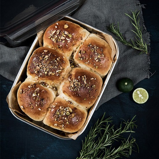 Rectangular food storage container, stainless steel, 2800 ml, "Flora" - Cuitisan