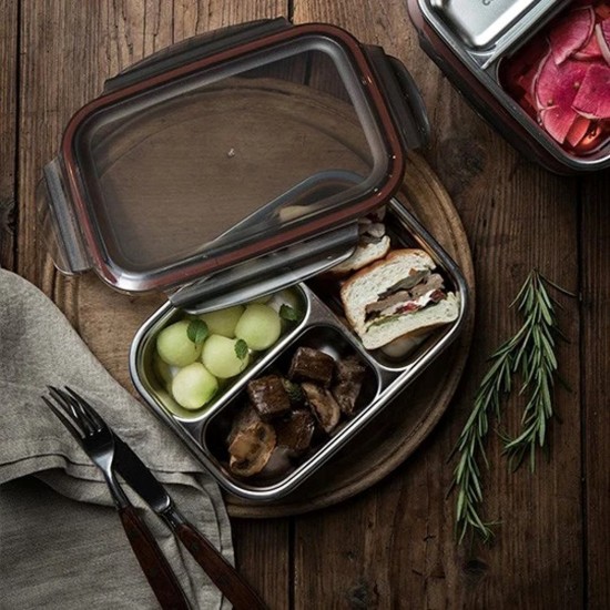 Rectangular food storage container, stainless steel, 560 ml, "To go" - Cuitisan
