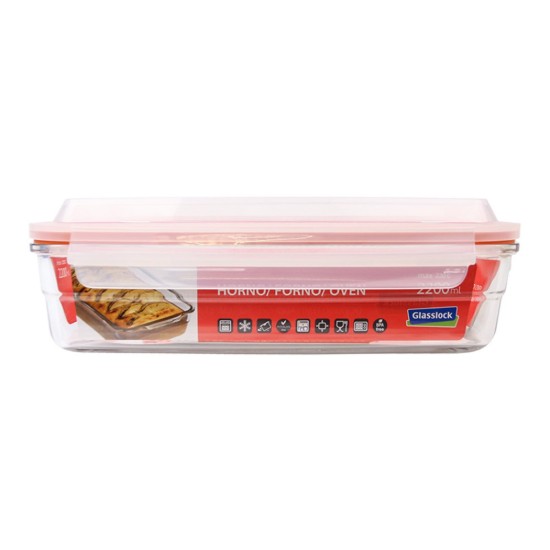 Rectangular food storage container, made from glass, 2200 ml – Glasslock