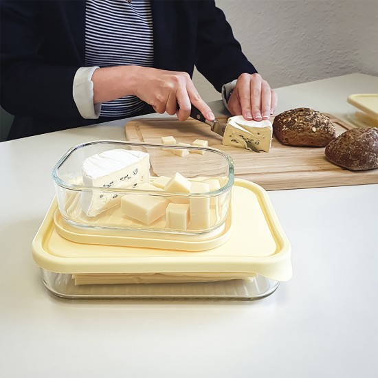 Rectangular food storage container, made from glass, 1050 ml, "Cheese Type" - Glasslock