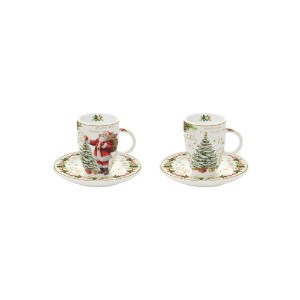 Set of 2 coffee cups with saucers, made of porcelain, 50 ml, "MAGIC CHRISTMAS" - Easy Life brand