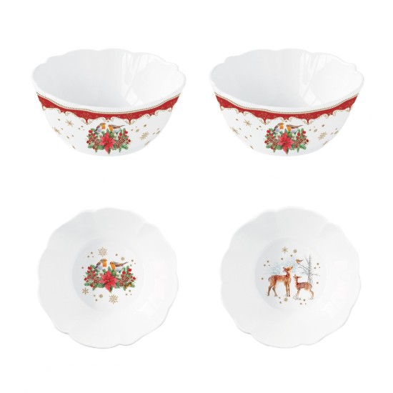 Set of 2 porcelain bowls, 14 cm, "CHRISTMAS MELODY" - Easy Life 