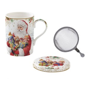 Mug with lid and infuser, 350 ml, "SANTA IS COMING" - Easy Life brand