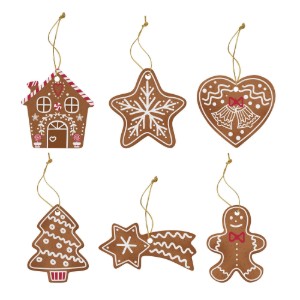 Set di 6 addobbi per l'albero di Natale, porcellana, "GINGERBREAD" - marchio Easy Life