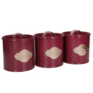 Set van 3 containers voor thee, koffie en suiker, 1L, Burgundy - Kitchen Craft