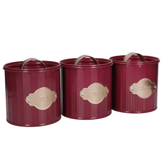Σετ 3 δοχείων για τσάι, καφέ και ζάχαρη, 1L, Burgundy - Kitchen Craft