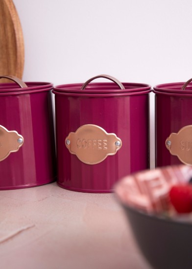 Σετ 3 δοχείων για τσάι, καφέ και ζάχαρη, 1L, Burgundy - Kitchen Craft