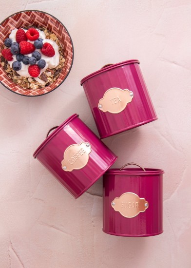 Σετ 3 δοχείων για τσάι, καφέ και ζάχαρη, 1L, Burgundy - Kitchen Craft