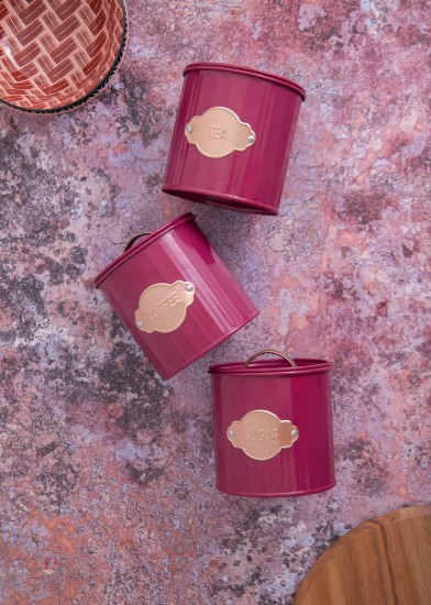 Σετ 3 δοχείων για τσάι, καφέ και ζάχαρη, 1L, Burgundy - Kitchen Craft