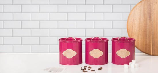 Σετ 3 δοχείων για τσάι, καφέ και ζάχαρη, 1L, Burgundy - Kitchen Craft