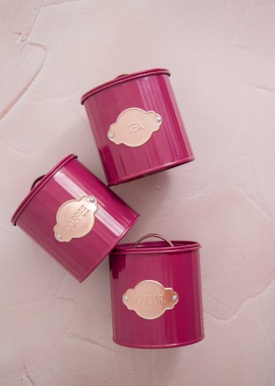 Σετ 3 δοχείων για τσάι, καφέ και ζάχαρη, 1L, Burgundy - Kitchen Craft