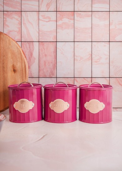 Σετ 3 δοχείων για τσάι, καφέ και ζάχαρη, 1L, Burgundy - Kitchen Craft