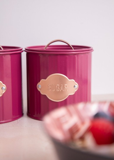 Σετ 3 δοχείων για τσάι, καφέ και ζάχαρη, 1L, Burgundy - Kitchen Craft