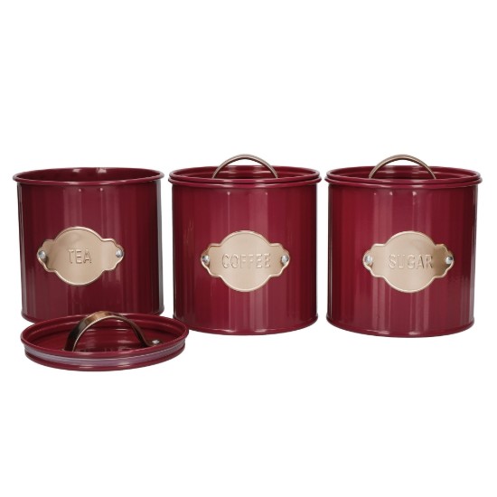 Σετ 3 δοχείων για τσάι, καφέ και ζάχαρη, 1L, Burgundy - Kitchen Craft