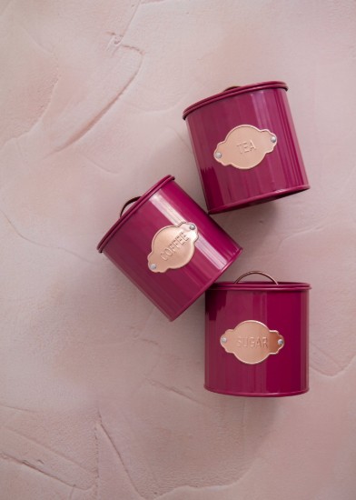 Σετ 3 δοχείων για τσάι, καφέ και ζάχαρη, 1L, Burgundy - Kitchen Craft