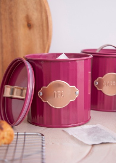 Σετ 3 δοχείων για τσάι, καφέ και ζάχαρη, 1L, Burgundy - Kitchen Craft