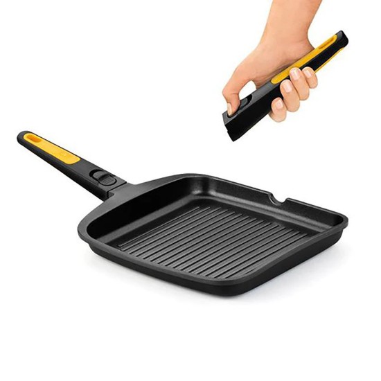 Vierkante grillpan, aluminium, afneembare handgreep, 28x28 cm, "Fast Click" - BRA