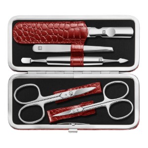 5-piece manicure set, stainless steel, leather wallet crocodile-model, red - Zwilling Classic Inox