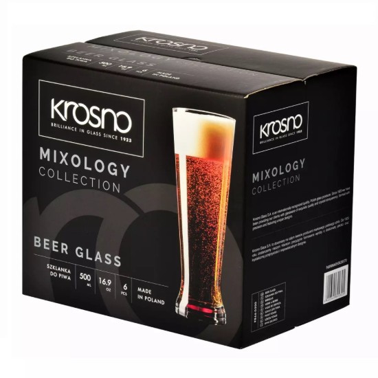 Set di 6 bicchieri da birra Pilsner, in vetro, 500 ml, "Mixology" - Krosno