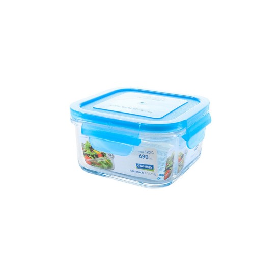 Recipiente quadrado para alimentos, vidro, 490ml, Azul, "Cor" - Glasslock
