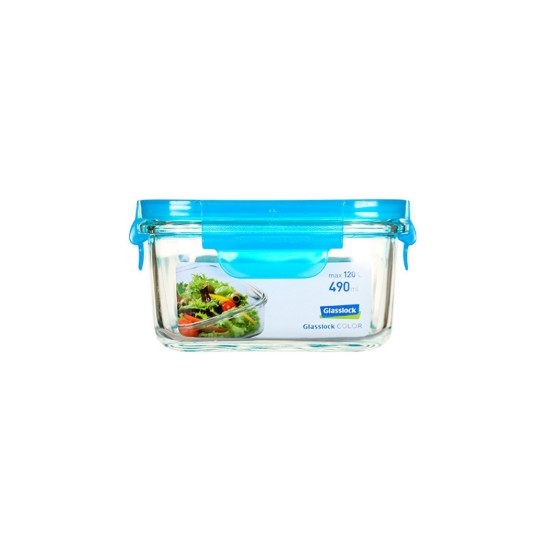 Recipiente quadrado para alimentos, vidro, 490ml, Azul, "Cor" - Glasslock