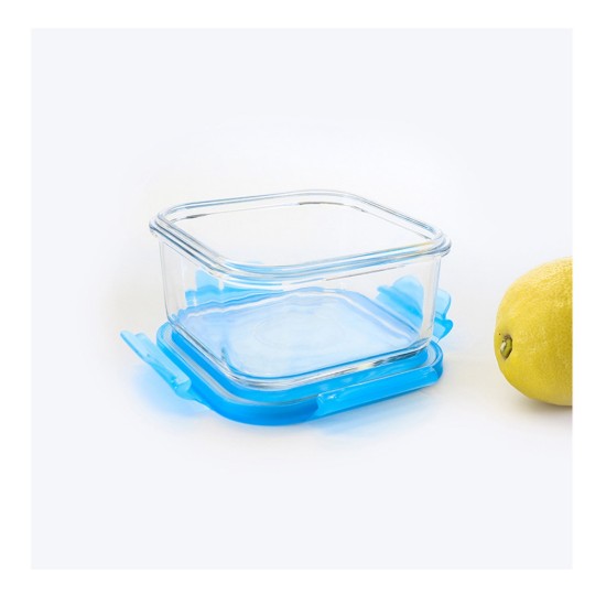Recipiente quadrado para alimentos, vidro, 490ml, Azul, "Cor" - Glasslock