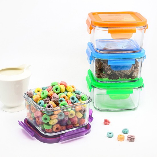 Recipiente quadrado para alimentos, vidro, 490ml, Azul, "Cor" - Glasslock