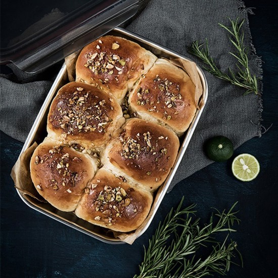 Rectangular food storage container, stainless steel, 3600ml, "Flora" - Cuitisan