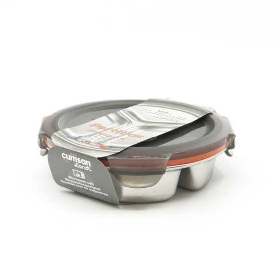 Round food storage container, compartmentalized, stainless steel, 280 ml, "TO GO" range - Cuitisan