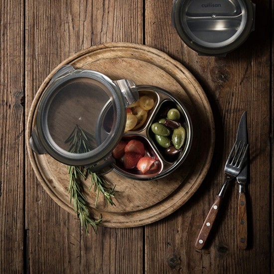 Round food storage container, compartmentalized, stainless steel, 280 ml, "TO GO" range - Cuitisan