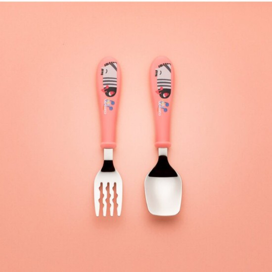 Cutlery set for children, 2 pieces, stainless steel, pink, "INFANT" range - Cuitisan