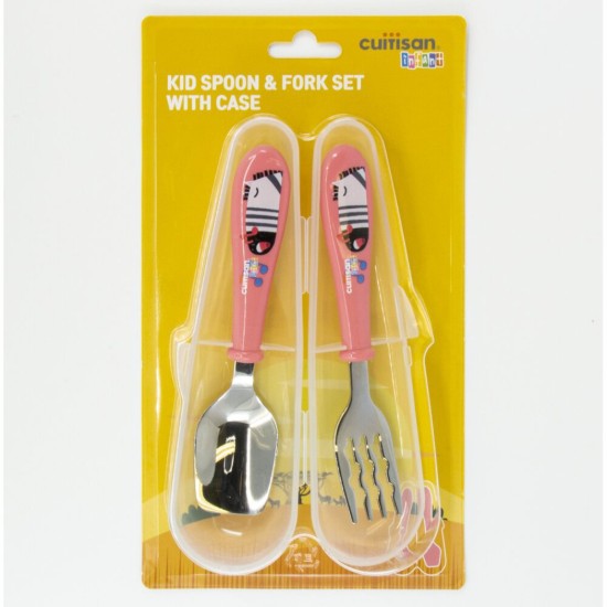 Cutlery set for children, 2 pieces, stainless steel, pink, "INFANT" range - Cuitisan