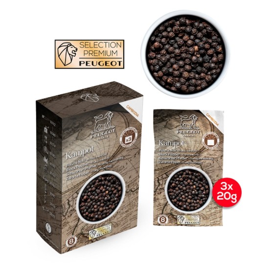 Set van 3 zakjes Kampot zwarte peper, 3x20g, "Spices" - Peugeot