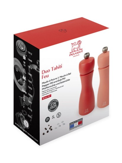 Set 2 mlinčkov za sol in poper, 15 cm, "Tahiti Fire", Bricks&Flame - Peugeot
