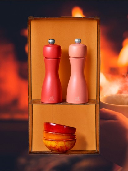 Set 2 mlinčkov za sol in poper, 15 cm, "Tahiti Fire", Bricks&Flame - Peugeot