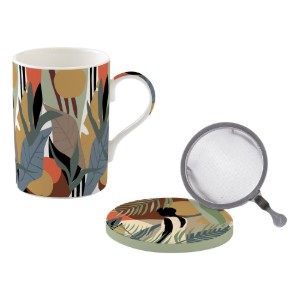 Porcelain mug, 350 ml, with lid and infuser, Kilimanjaro - Easy Life
