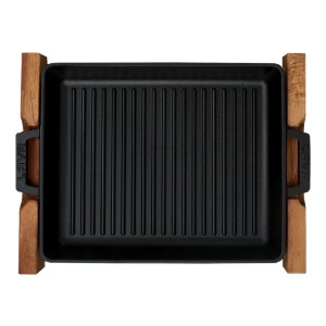 Grill tray, cast iron, 26 x 32 cm, with wooden stand - LAVA
