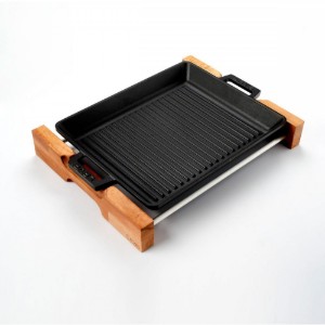 Grill tray, cast iron, 26 x 32 cm, with wooden stand - LAVA