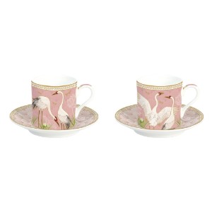 Set 2 tazzine caffè con piattino, porcellana, 75ml, "Aironi danzanti" - Easy Life