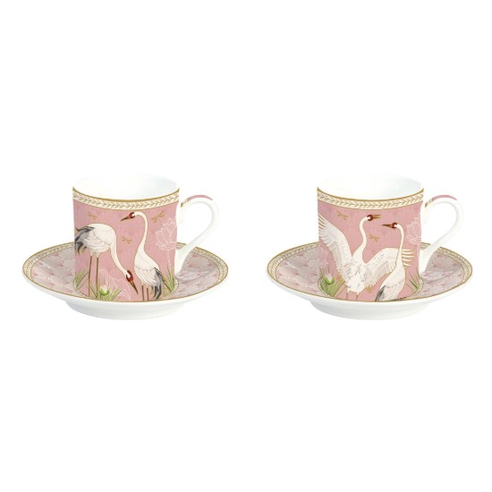 Set med 2 kaffekoppar med fat, porslin, 75ml, "Dancing Herons" - Easy Life