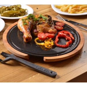 Serving hotplate, cast iron, 29 cm, with wooden stand - LAVA