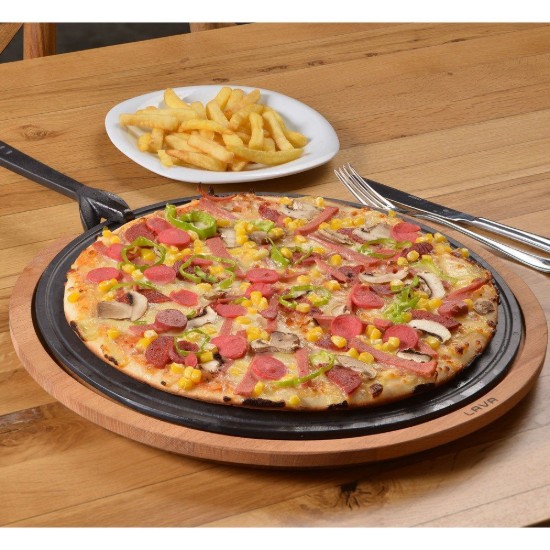 Serveringsplade, støbejern, 29 cm, med træstativ - LAVA