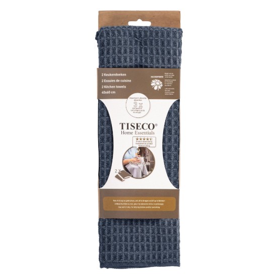 Set di 2 strofinacci da cucina, microfibra, 40x60 cm, "Essential", Stone Blue - Tiseco