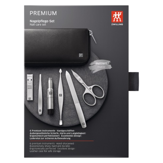 6-piece manicure set, leather case, Black, PREMIUM - Zwilling 