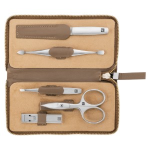 5-delige manicureset, vernikkeld staal, bruin leren etui - Zwilling Twinox